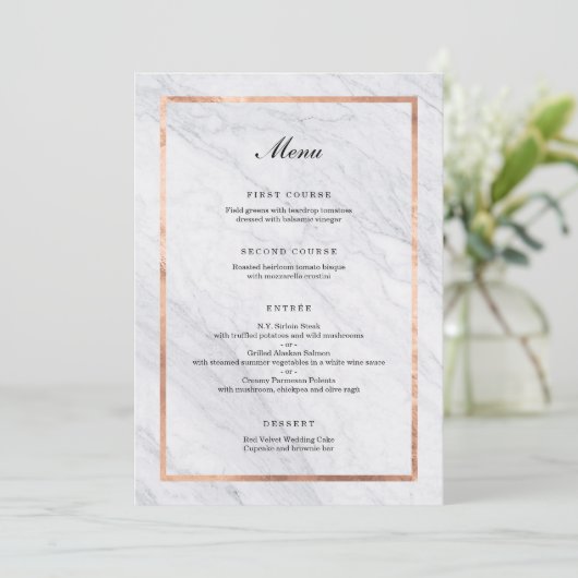 Menu Elegant Modern Marble & Roos Gold Wedding (Staand voorkant)
