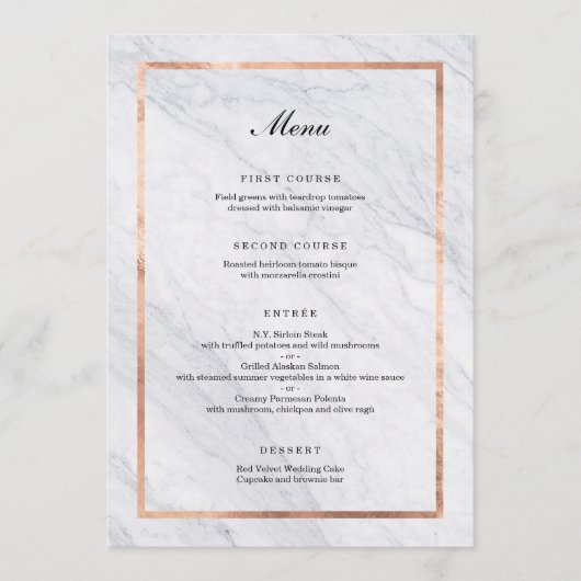 Menu Elegant Modern Marble & Roos Gold Wedding (Voorkant)