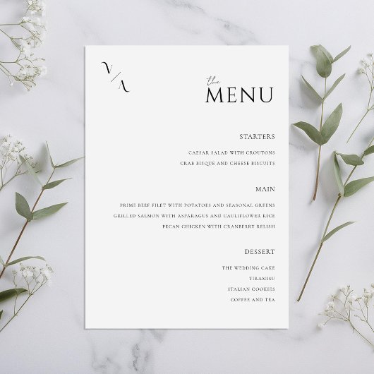 Menu Elegant Modern Minimalist Wedding