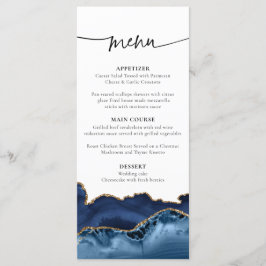 Menu Elegant Navy Blue and Gold Agate Wedding