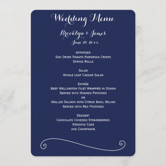 Menu Elegant Navy Blue and White Wedding (Voorkant)