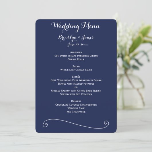 Menu Elegant Navy Blue and White Wedding (Staand voorkant)