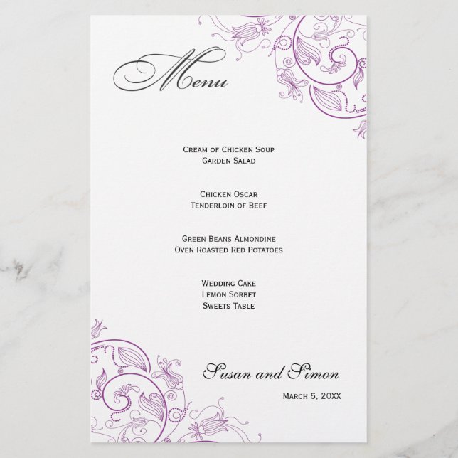 Menu Elegant Paars Floral Wedding (Voorkant)