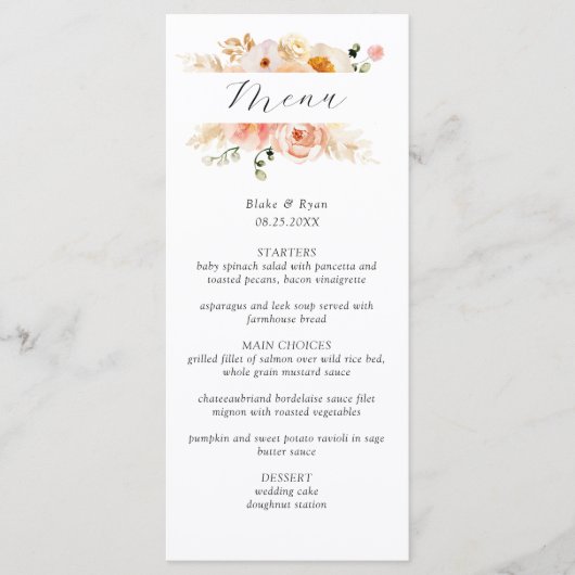 Menu Elegant Peach, Blush and Champagne Wedding (Voorkant)