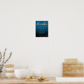 Menu Elegant Peach Oceanic Blue Wedding Drinken Ba Poster (Keuken)
