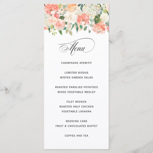 Menu Elegant Peach Waterverf Floral Wedding (Voorkant)