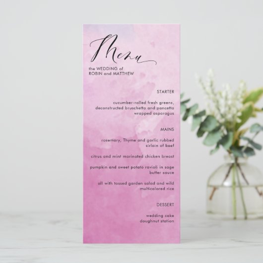Menu Elegant Pink Hues Waterverf Wedding (Staand voorkant)