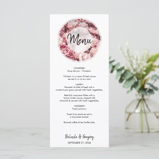 Menu Elegant Pink Peonies Wedding (Staand voorkant)