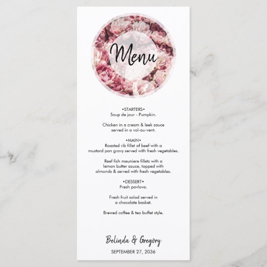 Menu Elegant Pink Peonies Wedding (Voorkant)
