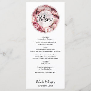 Menu Elegant Pink Peonies Wedding