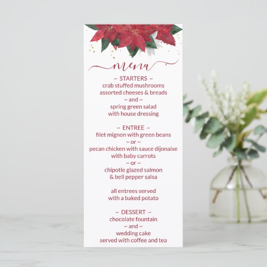 Menu Elegant Poinsettia Red Kerstmis (Staand voorkant)
