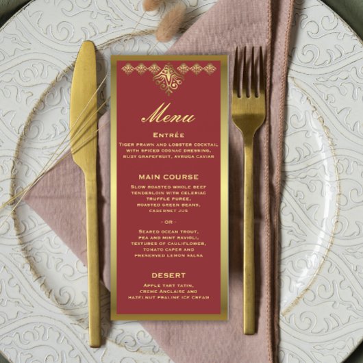 Menu Elegant Red and Gold Wedding Reception
