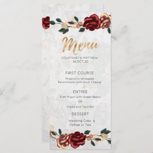 Menu Elegant - Red Roses Gold - Gegevens (Voorkant / Achterkant)