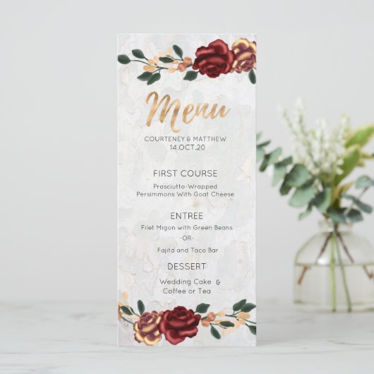 Menu Elegant - Red Roses Gold - Gegevens (Staand voorkant)