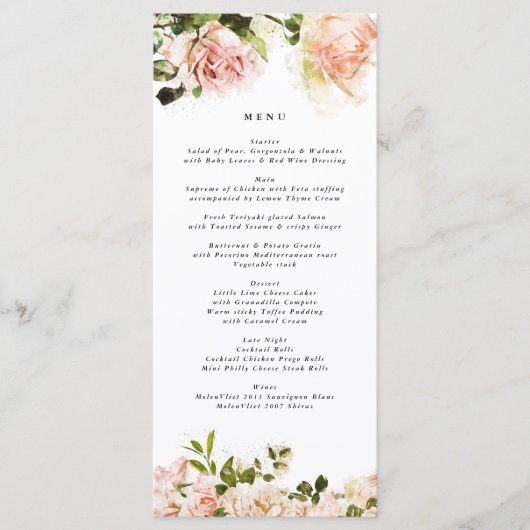 Menu Elegant Roos Romance Wedding (Voorkant)