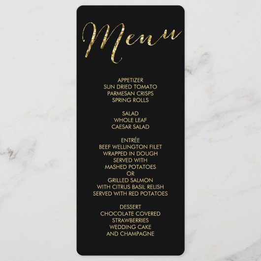 Menu Elegant Round Black en Gold Foil Weddenschap (Voorkant)