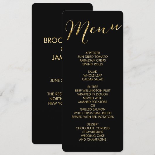 Menu Elegant Round Black en Gold Foil Weddenschap (Voorkant / Achterkant)
