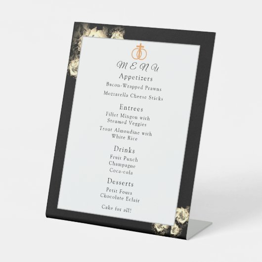 Menu Elegant Rozen Wedding Reclamebord Met Voetstuk (Voorkant)