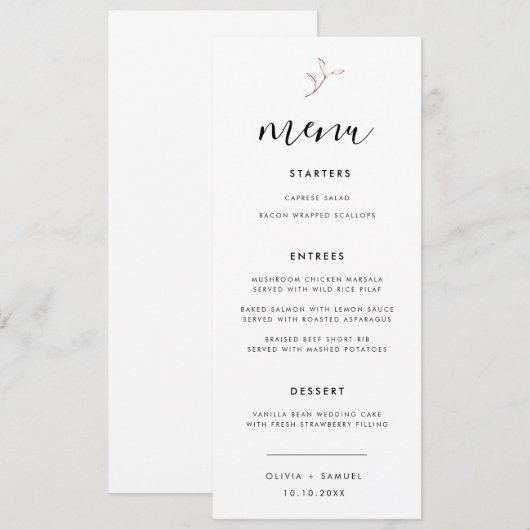 Menu Elegant Rust Oranje Branch Modern Wedding Kaart (Voorkant / Achterkant)