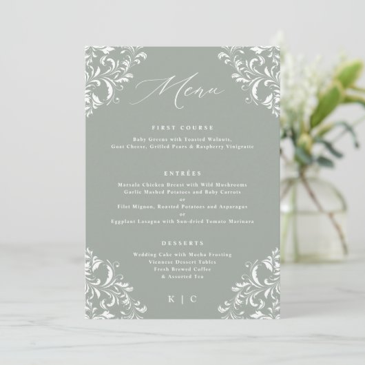 Menu Elegant Sage Green Vintage Wedding (Staand voorkant)