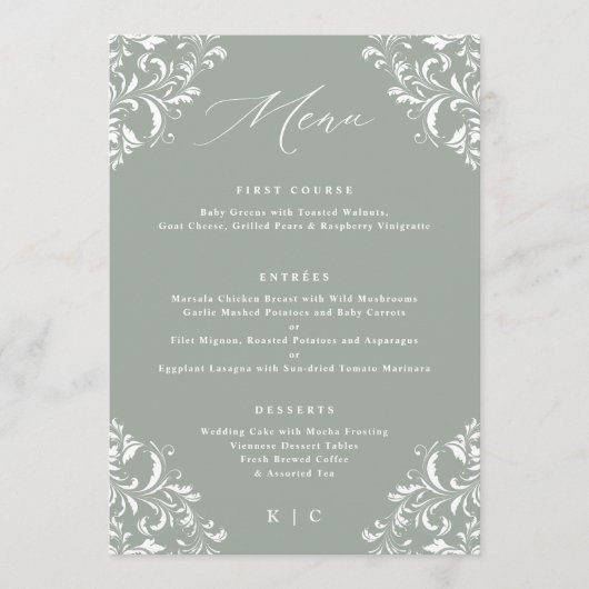 Menu Elegant Sage Green Vintage Wedding (Voorkant)