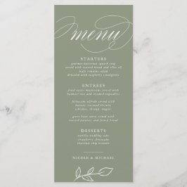Menu Elegant Sage Minimalist Leaves Wedding