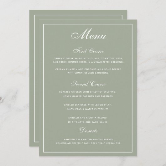 Menu Elegant Sage White Script Wedding (Voorkant / Achterkant)