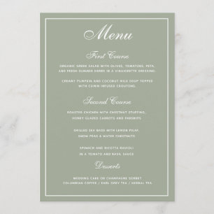 Menu Elegant Sage White Script Wedding