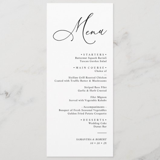 Menu Elegant Script Black and White Wedding Dinner (Voorkant)