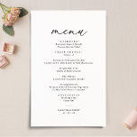 Menu Elegant Script Black & White Simple Weddensch<br><div class="desc">Deze aanpasbare menukaart is ontworpen om te coördineren met het Romantische collectie voor de bruiloft van het Manuscript,  en bevat een veeleisende tekst voor de kalligrafie van het script,  die is gekoppeld aan een klasachtige serif lettertype in zwart met een aanpasbaar monogram op de achterzijde. Overeenkomende objecten beschikbaar.</div>