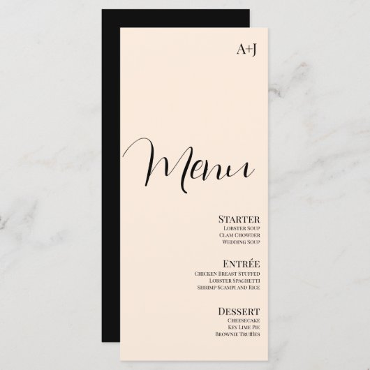 Menu Elegant Script Tan Black Simple Wedding (Voorkant / Achterkant)