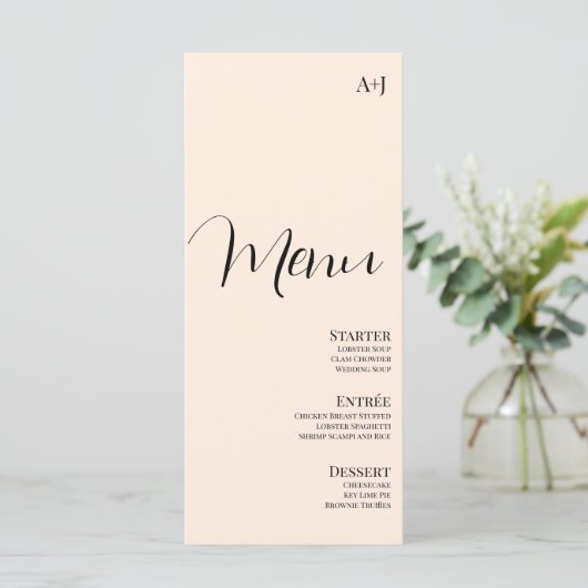 Menu Elegant Script Tan Black Simple Wedding (Staand voorkant)