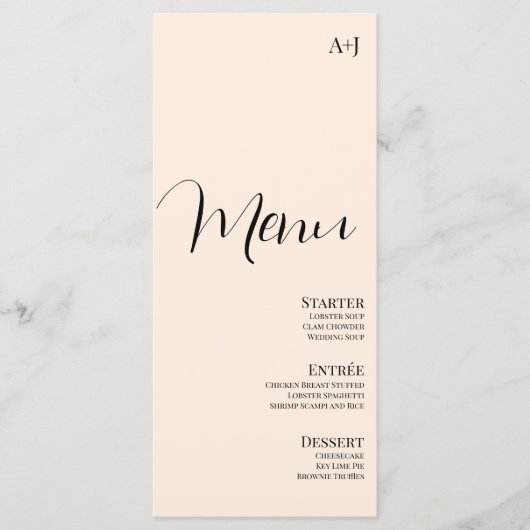 Menu Elegant Script Tan Black Simple Wedding (Voorkant)