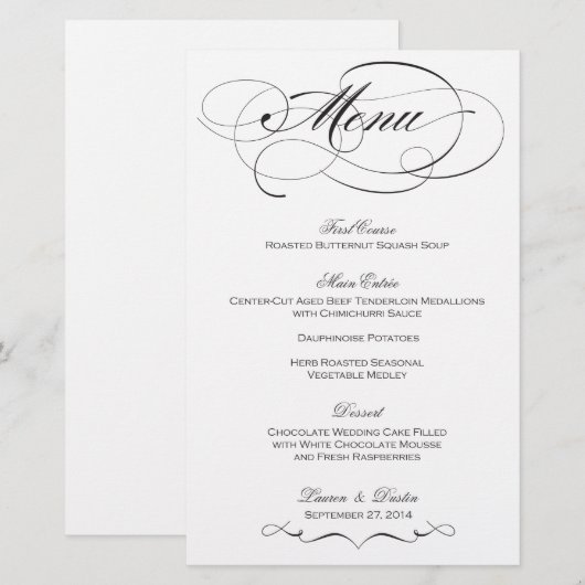 Menu Elegant Script Wedding - Aangepast (Voorkant / Achterkant)