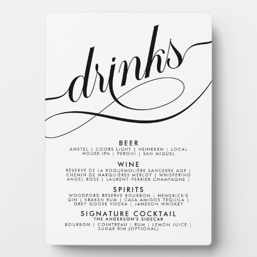 Menu Elegant Script Wedding Drinken Bar Fotoplaat (voorkant)