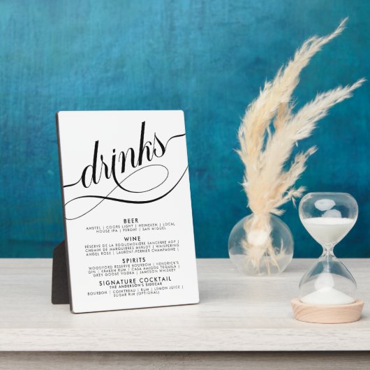 Menu Elegant Script Wedding Drinken Bar Fotoplaat (Zijkant)
