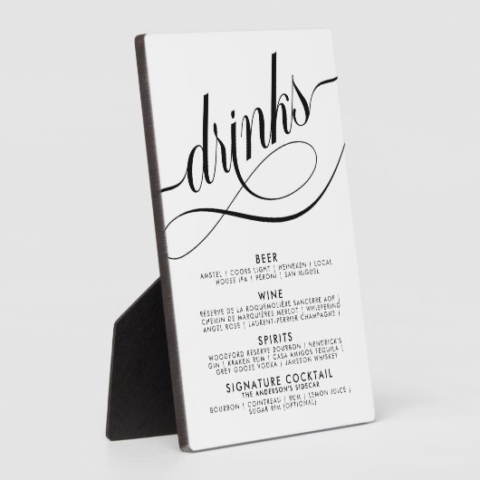 Menu Elegant Script Wedding Drinken Bar Fotoplaat (Zijkant)