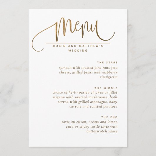 Menu Elegant Script, White en Gold Wedding (Voorkant)