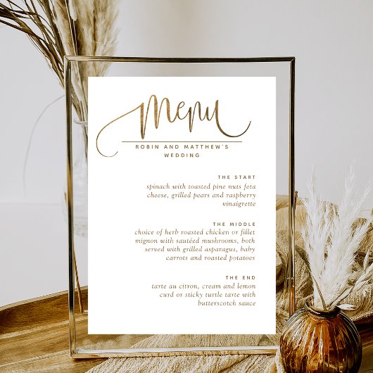Menu Elegant Script, White en Gold Wedding