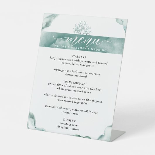 Menu Elegant Silver Sage Waterverf Reclamebord Met Voetstuk (Voorkant)