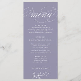 Menu Elegant Soft Violet minimalist Leaves Wedding