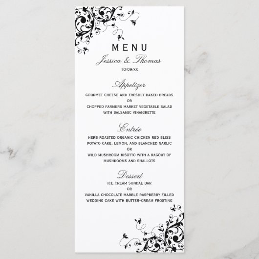 Menu Elegant Swirls Black & White Wedding (Voorkant)
