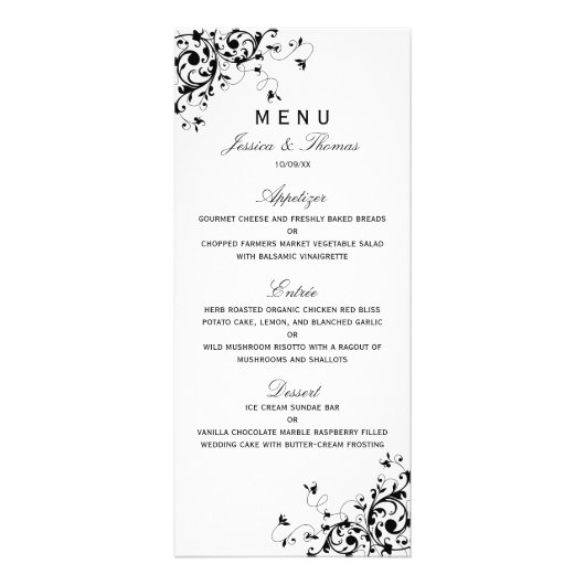 Menu Elegant Swirls Black & White Wedding (Voorkant)