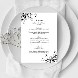 Menu Elegant Swirls Black & White Wedding