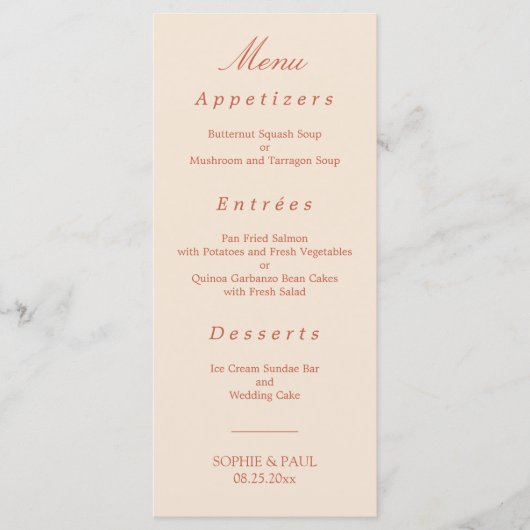 Menu Elegant Terracotta Script Wedding (Voorkant)