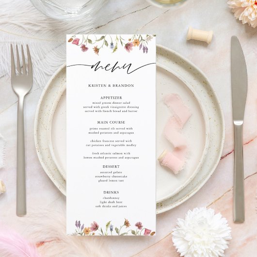 Menu Elegant Waterverf Floral Wedding