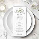 Menu Elegant Waterverf Wildflower Wedding<br><div class="desc">Dit elegante trouwmenu bevat prachtige,  met de hand geverfde waterverf wildbloemen die zijn gerangschikt als een bouquet,  perfect voor lente-,  zomer- of valbruiloften. Voor meer geavanceerde aanpassing van dit ontwerp,  te klikken gelieve de BUTTON van het TOOL VAN HET ONTWERP BLAUW hierboven! Overeenkomende objecten zijn ook beschikbaar.</div>