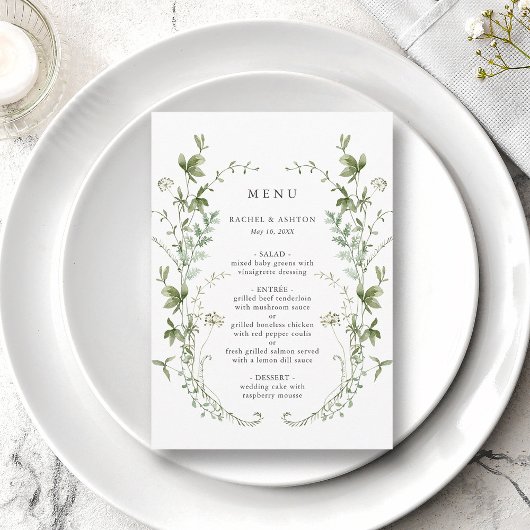 Menu Elegant Waterverf Wildflower Wedding