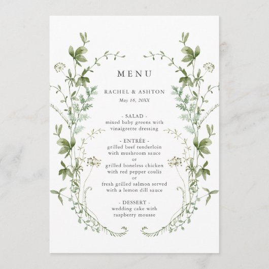 Menu Elegant Waterverf Wildflower Wedding (Voorkant)