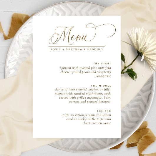 Menu Elegant Wedding, White en Gold Calligraphy